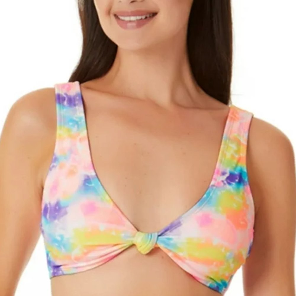 California Waves Tie Dyed Knotted Bralette Bikini Top Multicolor M